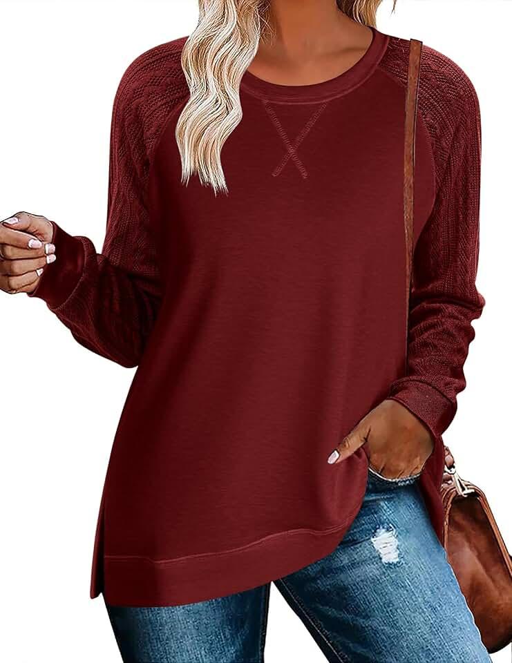 Zeagoo Womens Sweatshirts Lightweight Cable Knit Sleeve Sweaters Trendy Fall Tunic Tops