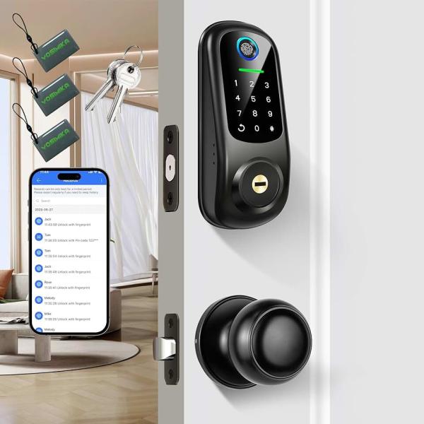 Keyless Entry Door Lock with Handle, Fingerprint Deadbolt Door Lock, Smart Door Locks for Front