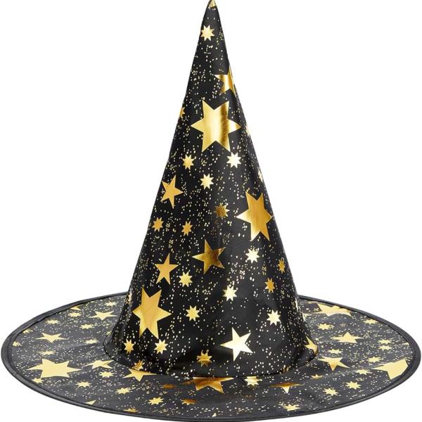 Halloween Witch Hat for Women Wizard Hat with Gold Star Cosplay Costume Accessory for Party