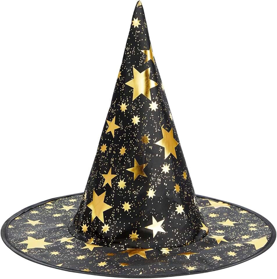 Halloween Witch Hat for Women Wizard Hat with Gold Star Cosplay Costume Accessory for Party