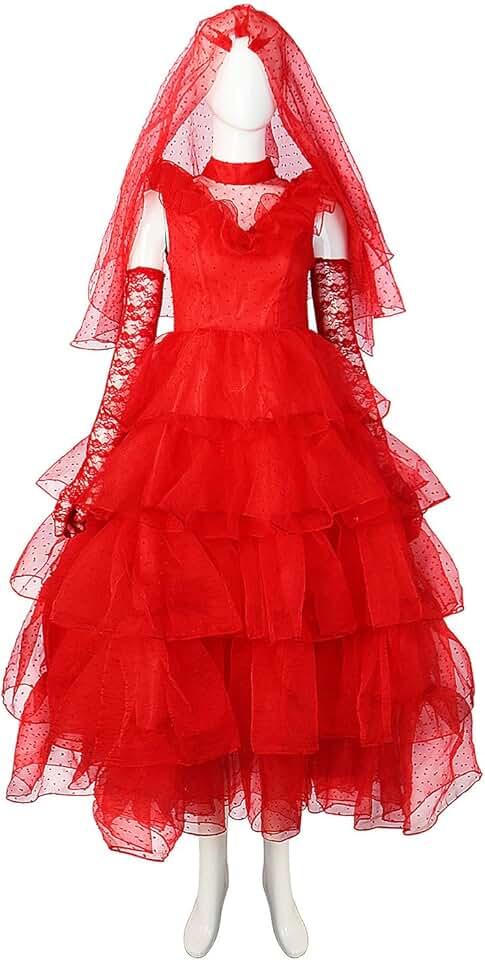 Lydia Costume Deetz Cosplay Beetle Red Bride Dress Juice Outfit Gothic Lydia Red Costume Women