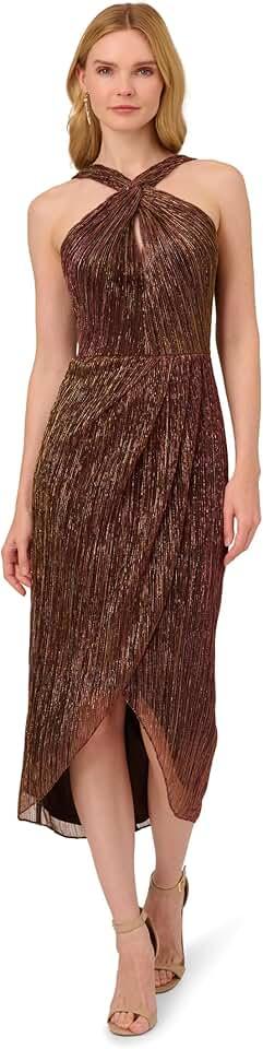 Women's Halter Crinkle Metallic Dress