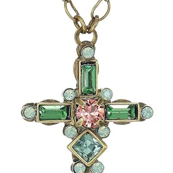 Sorrelli Delicate Cross Pendant Necklace, Antique Gold-Tone Finish, Crystal