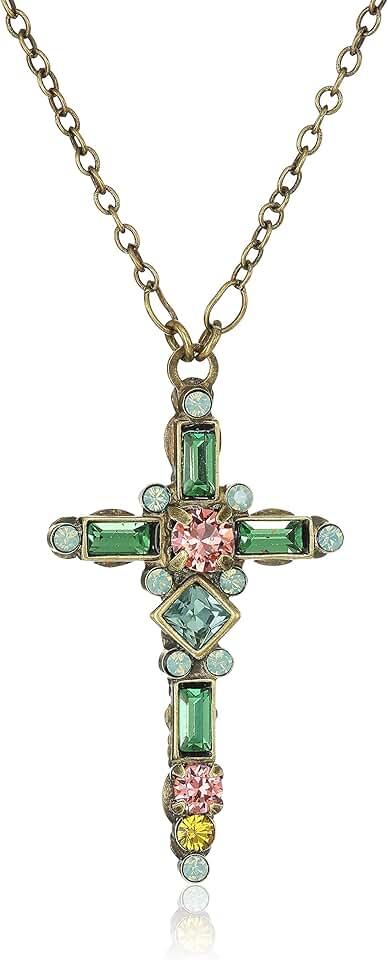 Sorrelli Delicate Cross Pendant Necklace, Antique Gold-Tone Finish, Crystal