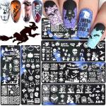 Halloween Nail Art Stamping Plates, 6 PCS Halloween Nail Stamper Kit Horror Ghost Skull Pumpkin