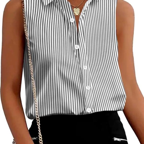 Zeagoo Women's Sleeveless Button Down Shirts Blouses Solid Casual Loose V Neck Tank Tops for Work S-XXL