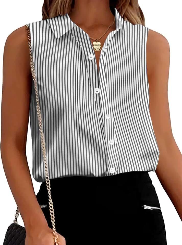 Zeagoo Women's Sleeveless Button Down Shirts Blouses Solid Casual Loose V Neck Tank Tops for Work S-XXL