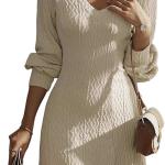 Dokotoo Work Dresses for Women 2024 Trendy Fall Dresses V Neck Knit A Line Long Sleeve Dress Sweater Dress