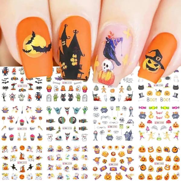 Halloween Nail Art Stickers, Cute Halloween Nail Decals Water Transfer Ghost Nail Stickers Colorful