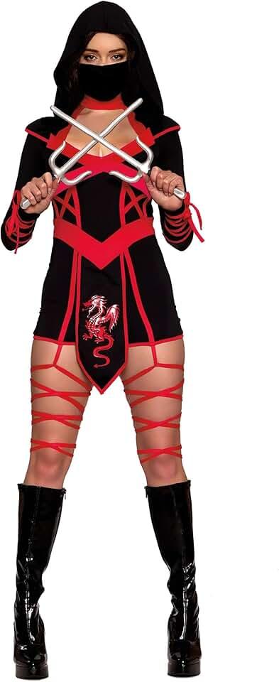 Women's Red Dragon Ninja Hooded Romper Costume