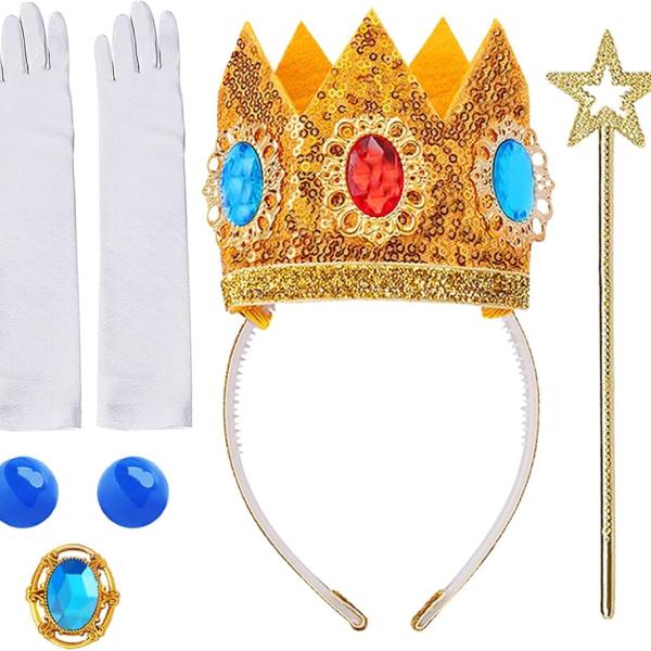 Princess Costume Crown Accessories, Princess Dress Up Crown Gloves Brooch Wand for Girls Kids