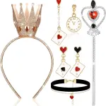 5 Pcs Halloween Queen Costume Accessories Crown Choker Necklace Poker Earrings Gem Scepter Women