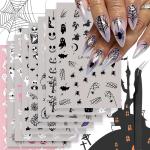 VOTACOS 8 Sheets Halloween Nail Art Stickers Ghost Pumpkin Nail Decals 3D Self-Adhesive Bat Skull