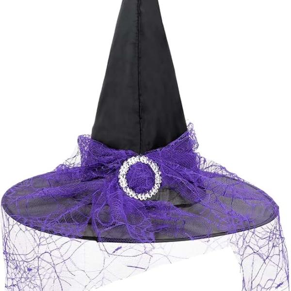 Halloween Witch Hat for Women Steeple Lace Halloween Costume Accessory for Party