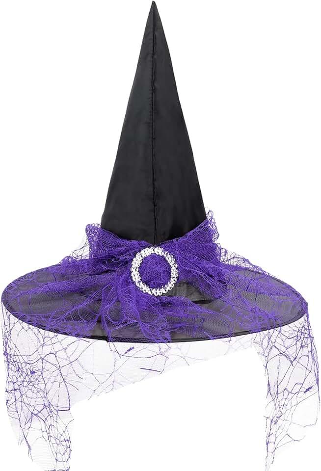 Halloween Witch Hat for Women Steeple Lace Halloween Costume Accessory for Party