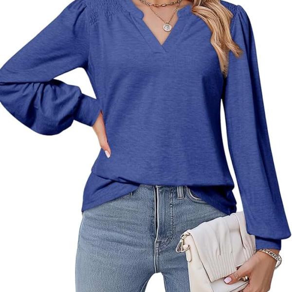 Dokotoo Womens Tops V-Neck Long Sleeve Shirts Tops Dressy Casual Blouses Fall Outfits Clothes 2024