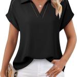 Timeson Women's Short Sleeve Chiffon Blouses Office Work Dress Shirts Business Casual Tops