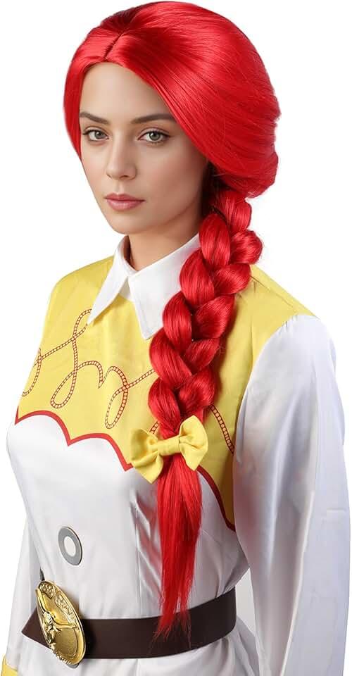 Red Long Straight Wig With Braids Red Braided Wig Cosplay Halloween Costume Wigs For Women