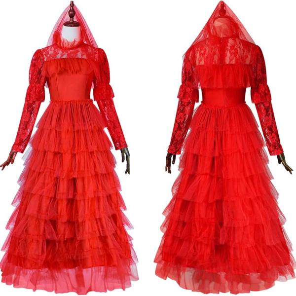 Beetle Lydia Costume Juice Bride Gothic Wedding Dress Suit With Wig Red Lace Gloves Women Halloween