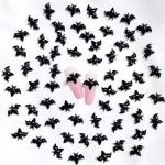 50Pcs Halloween Black Bat Nail Charms 3D Resin Halloween Nails Art Supplies for Acrylic Nails