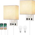 HAITRAL Wall Sconces Plug in with Bulbs - Wall Lamps for Bedroom with USB and Outlet,Sconces Wall