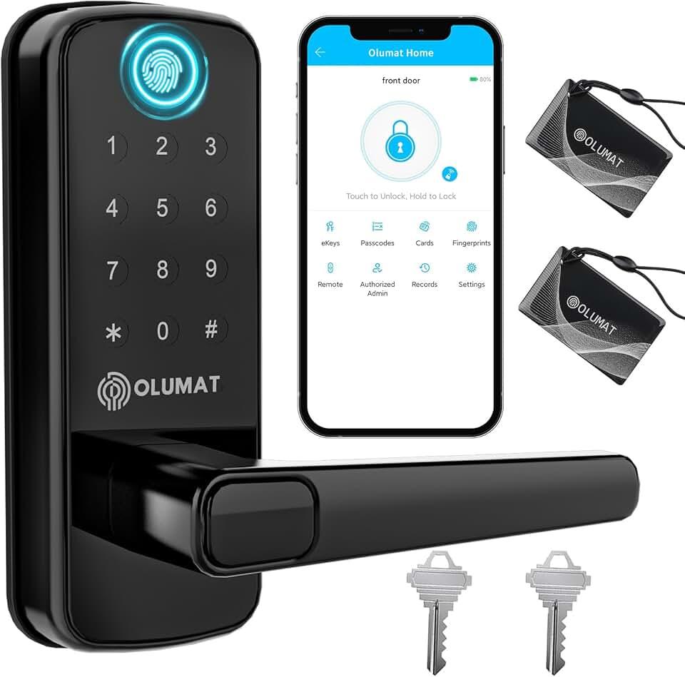 Smart Door Lock, OLUMAT Keyless Entry Door Lock Fingerprint Door Lock with Keypad Digital Door Lock