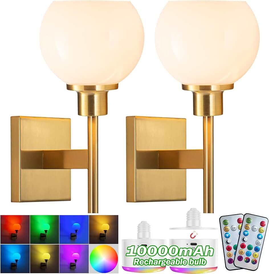 Battery Operated Wall Sconce Set of 2, RGB Color Changing Rechargeable Wall Sconce Up to 50 Hours