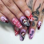 Halloween Press on Nails Medium Coffin Fake Nails Blood False Nails with Design Cute Ghost Glue on