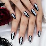 Gothic Bones Press on Nails, Halloween Themed Glue on Nails, 24Pcs Long Horrible Designs Full Cover