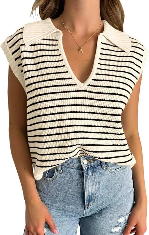 Yousify Summer Sweaters for Women 2024 V Neck Cap Sleeve Tops Sleeveless Spring Clothes Sweater Vest S-2XL