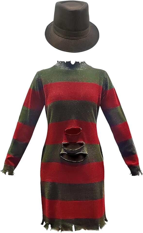 Adult Halloween Men's Knitted Striped Sweater Horror Killer Movie Devil Costume with Hat