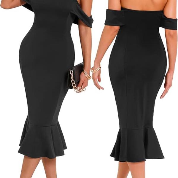 Off Shoulder Bodycon Midi Dresses Elegant Mermaid Cocktail Party Dresses Sexy Dress