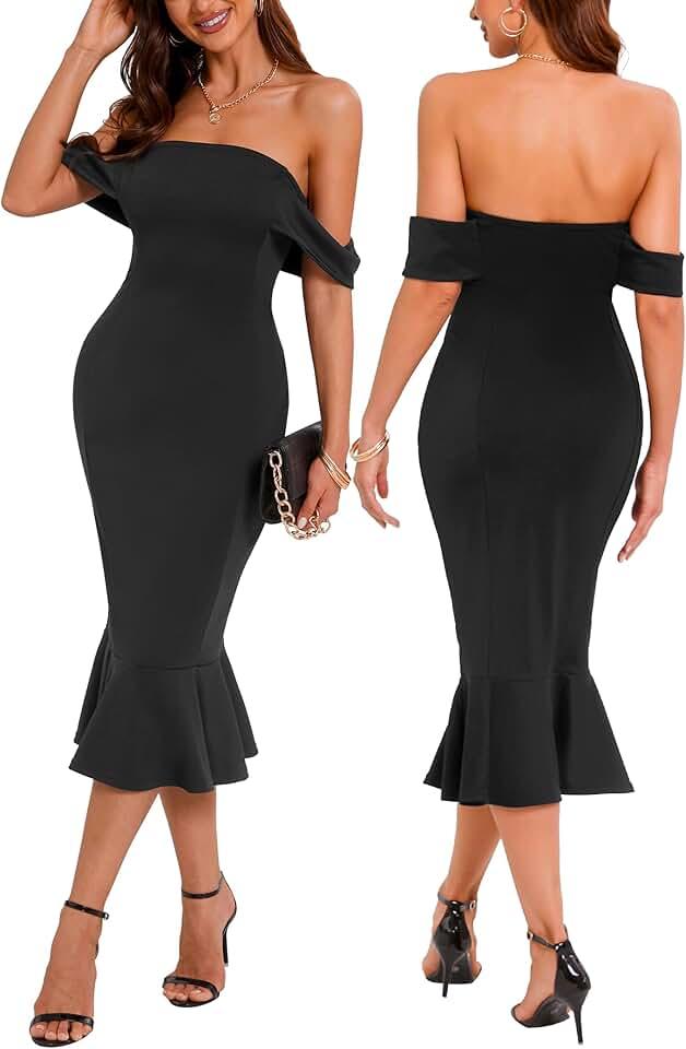 Off Shoulder Bodycon Midi Dresses Elegant Mermaid Cocktail Party Dresses Sexy Dress