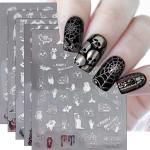 JMEOWIO 9 Sheets Halloween Nail Art Stickers Decals Self-Adhesive Pegatinas Uñas Silver Skull Ghost