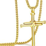 Rehoboth Men's Stainless Steel Nail Cross Pendant Necklace with 24 Inch Chain Polished Black Gold