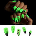 TailaiMei 24Pcs Halloween Press on Nails, Medium Fake Nails Grow In The Dark Artificial Almond