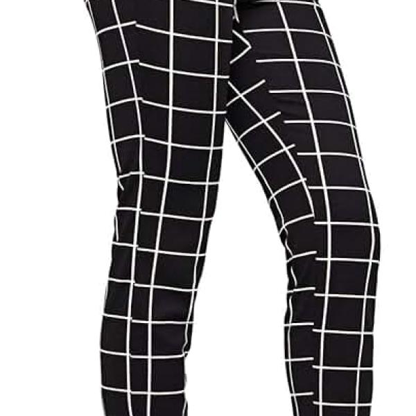 WDIRARA Women's Stretchy Plaid Print Pants Soft Skinny Regular Fashion Leggings