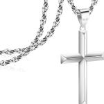 925 Sterling Silver Cross Necklace Beveled Edge for Men Women 3mm Stainless Steel Durable Wheat