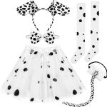 5 Pieces Halloween Dalmatian Dog Costume Set Black White Dog Ear Headband Bowtie Tail Halloween