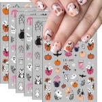 Halloween Nail Art Stickers Cute Ghost Pumpkin 3D Self-Adhesive Nail Decals Bat Cat Skull Designs