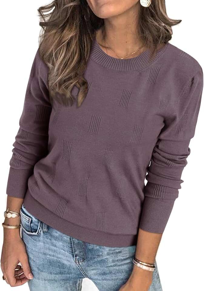 Arach&Cloz Womens Fall Sweater Long Sleeve Crew Knit Pullover Tops Trendy Dressy Blouse Business Casual Outfit Fashion 2024