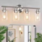 4-Light Bathroom Light Fixtures, Brushed Nickel Modern Vanity Lights Over Mirror with Clear Glass