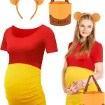 3 Pcs Halloween Costume for Pregnant Women Bear Ear Headband Dress Handbag for Halloween Maternity