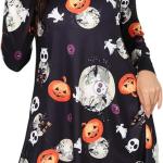 Women's Long Sleeve Halloween Print Swing Short Dress Cute Costume Tunic Dresses for Parties