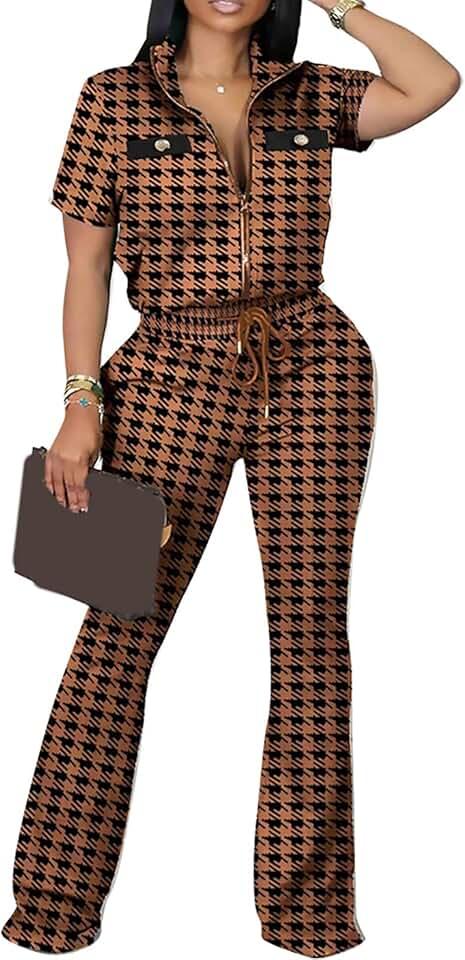 LKOUS 2 Piece Work Suits for Women's Houndstooth Print Buttons Open Front Long Sleeve Coat + Long Pants Casual Clothes