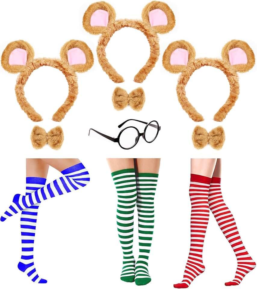 3 Set Chipmunks Costumes Set Chipmunk Ears Headband, Knee-High Socks for Halloween Party Animal