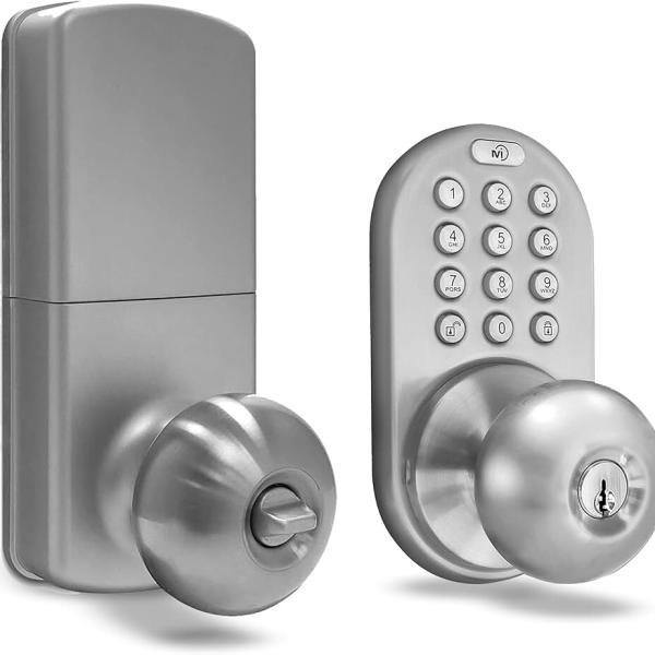 MiLocks TKK-02SN Tkk-Sn Digital Door Knob Lock with Electronic Keypad, Satin Nickel, Keypad, Keyless