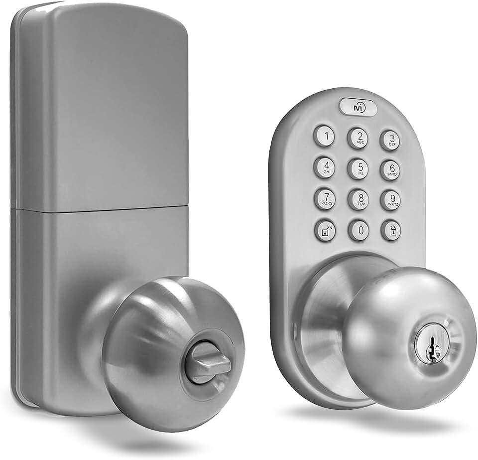 MiLocks TKK-02SN Tkk-Sn Digital Door Knob Lock with Electronic Keypad, Satin Nickel, Keypad, Keyless