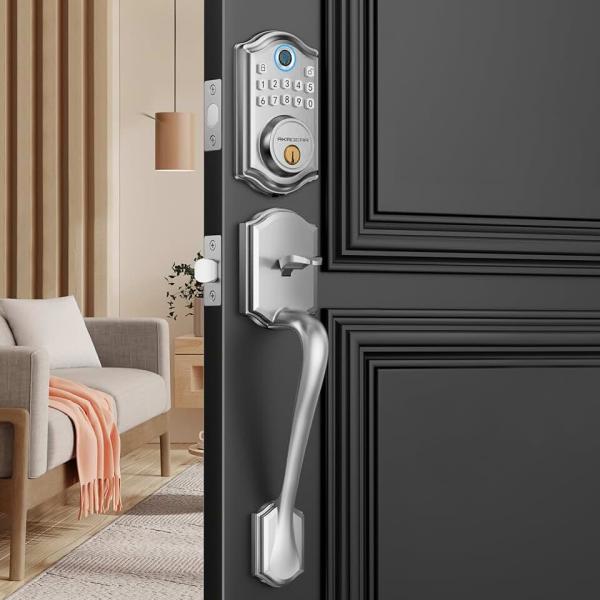 Keyless Entry Door Lock with Handle Set- Fingerprint Door Lock, Electronic Keypad Deadbolt, Smart