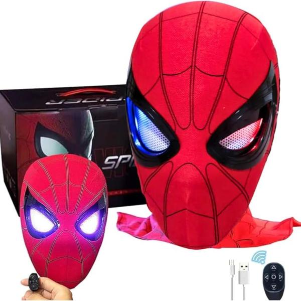 SpiderHero Mask Moving Eyes, Spiderman Mile Morales Hero Mask, Remote Control Full Face Adult/Kids